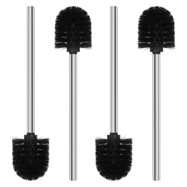 AstraLoom 4 Stück Toilettenbürste aus Kunststoff, 7,5 cm Durchmesser, austauschbarer Bürstenkopf für Sockel, WC-Badezimmer-Reinigungsbürste mit Edelstahlgriff (Schwarz)