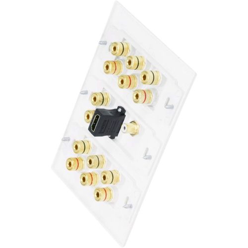 iMBAPrice Premium 3-Gang Home Theater 7.1 Surround Sound Distribution Wall Plate for 7 Speakers, 1 RCA Jack for Subwoofer & 1 HDMI Port with Ethernet + Mounting Bracket