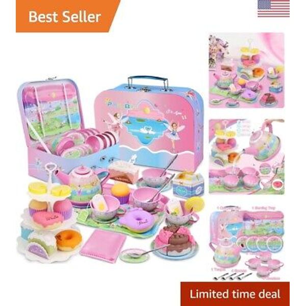 50PCS Princess Tea Party Set with Desserts, Teapot, Tray, Tablecloth & Carryi...