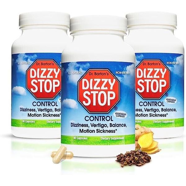 DizzyStop Herbal Supplement - Vertigo Relief, Dizziness, Motion Sickness-3 Pack