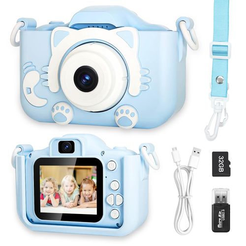 Kids Camera, Toddler Camera for 3 4 5 6 7 8 Years Old, HD Kids Digital Video Cameras, Children Selfie Camera Christmas Birthday Gifts for Girls Boys 3-12 - 32G SD Card Included (Blue)