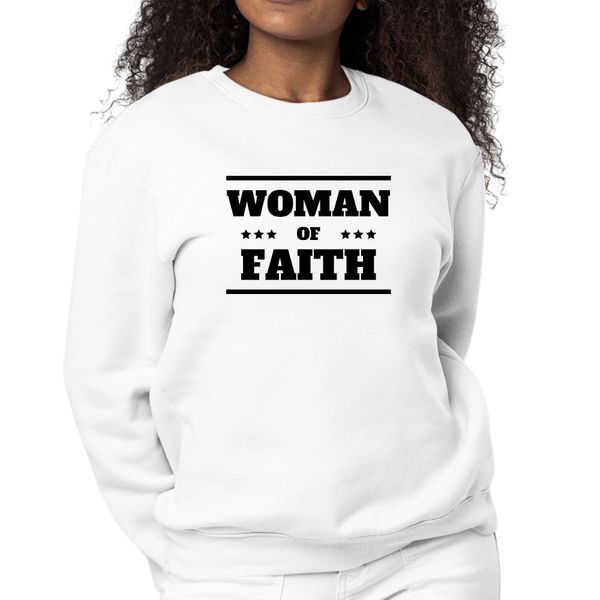 Womens Graphic Sweatshirt Woman of Faith Black Illustration - White / M