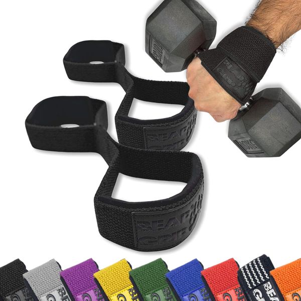 BEAR GRIP - Premium Figure 8 weight lifting straps (sold in pairs) (Black)