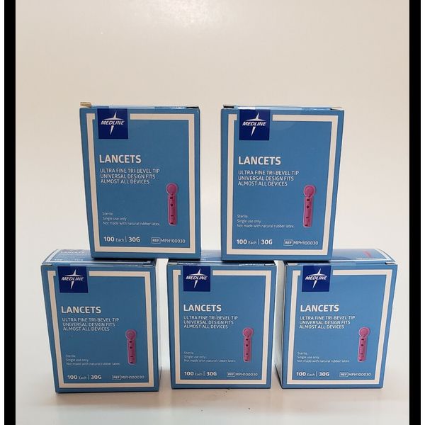 Lancets 30G Original Blue Box Medline MPH100030 Sterile 5 Boxes 100ct Each