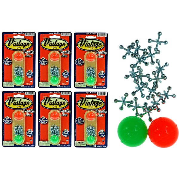 JA-RU Vintage Metal Jacks Game Set/Two Bouncy Balls. (6 Packs) Mini Jax Toy for Kids, Boys & Girls. Classic Family Retro Classics. Bulk Party Favors, Stocking Stuffers. 950-6p