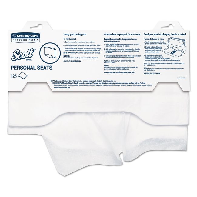 Scott 07410Ct Personal Seats Sanitary Toilet Seat Covers, 15-Inch X 18-Inch, 125/Pack, 3000/Carton