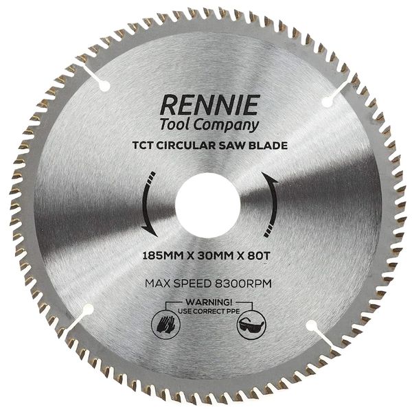 185mm x 80T TCT Saw Blade x 30mm Bore. Fits Evolution Bosch Makita Ryobi Dewalt Circular Saws etc. 185mm Circular Saw Blade For Fine Cuts + 25mm/20mm/16mm Bore Reduction Rings, Fits 190mm Circular Saw