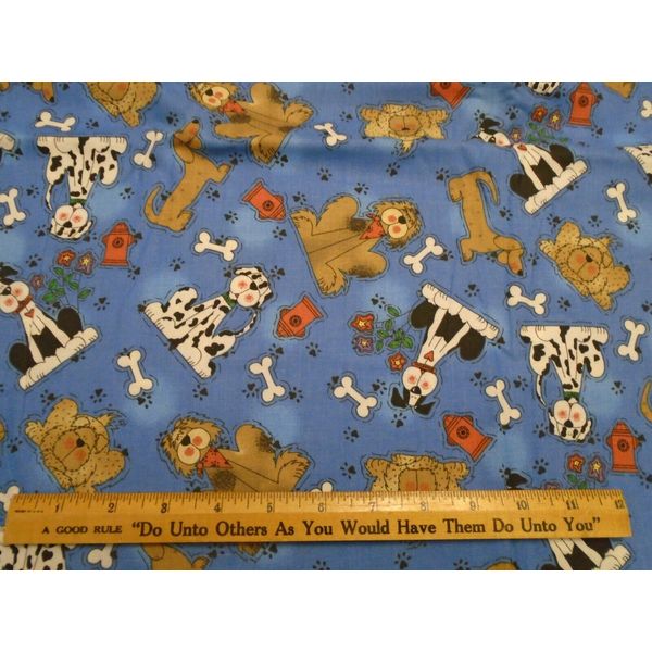 The Whole Country Caboodle blue Happy Dogs print cotton fabric, 44" wide 1/4 yd.