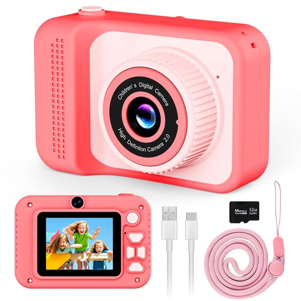 Upgraded Camera Toys for Kids, 1080P Portable HD Digital Camera with 32G SD Card, Best Birthday Gifts for Girls 5 6 7 8+ Year Old