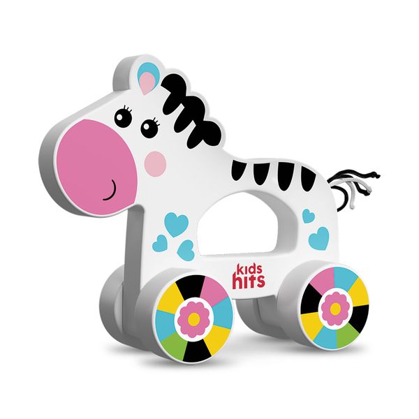 Kids Hits: Colorful Wooden Push & Pull Toy Pull-Along Zebra - Fun Companion for Toddler Exploration, Ages 1 and Up!