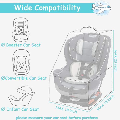 YOREPEK Car Seat Travel Bag, Padded Car Seat Bags for Air Travel, Carseat Travel Cover Backpack with Shoulder Straps, Large Gate Check Bag for Car Seats and Baby Travel Essential(Light Cyan)