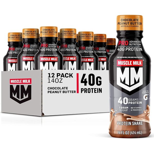 (12 Pack) Muscle Milk Pro Nutrition Protein Shake, Chocolate Peanut Butter, 14oz