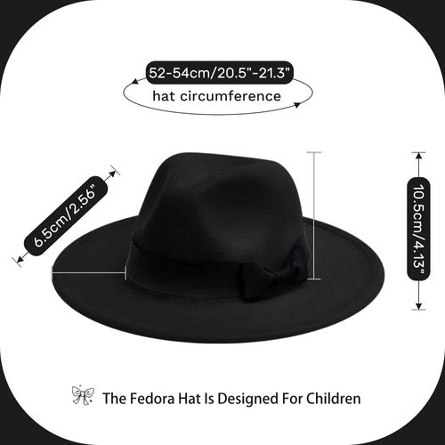 Kids Classic Wide Brim Fedora Hat Children Boys and Girls Felt Hat with Belt Buckle