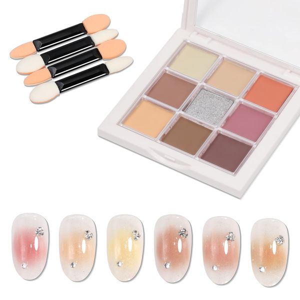 Coikaze Gradient Nail Powder 9 Colors Palette Nail Powder Nail Color Powder Mirror Nail Powder Metallic Nail Art DIY Nail Supplies Gel Nail Gradient Color with 4 Sponge Tips (D Palette)