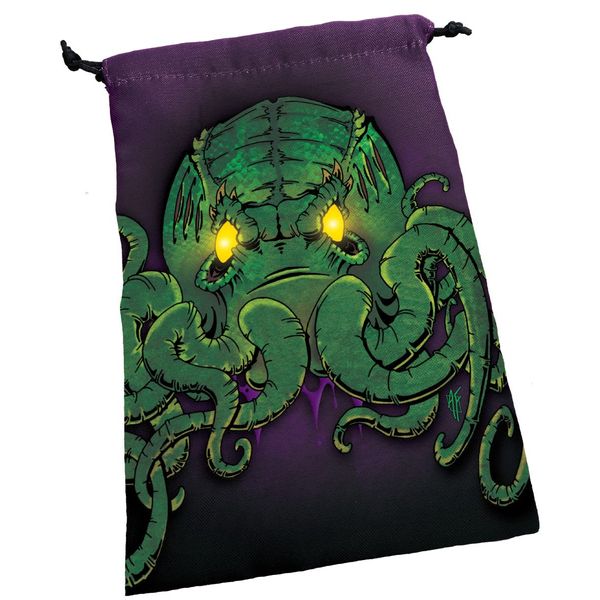 Deluxe Dice Bag: Cthulhu | Large Drawstring Bag 6” x 9” | Printed Fabric | Holds over 100 Dice | Includes One Custom Die | RPG | Roleplaying Game Bag | Tabletop Adventure | From Steve Jackson Games