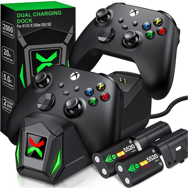 Upgraded Controller Charger Station with 2x5520mWh Rechargeable Battery Packs for Xbox One/Series X|S Controller,Dual Charging Dock for Xbox One Controller Battery Pack with 4 Battery Covers for Xbox