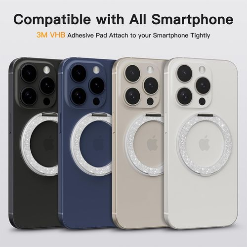 COOLQO 2Pcs 360 Spin Cell Grip Ring Phone Stand [Upgrade Gear Hinge Stress Relief] Magnetic Holders for Your car Accessories Desk Mount Compatible with iPhone All Smartphone, Glitter Silver
