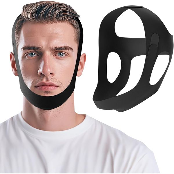 Anti Snoring Chin Strap for Sleeping – CPAP Compatible, Adjustable & Breathable Snore Stopper, Comfortable Reusable Sleep Solution, Black, Medium