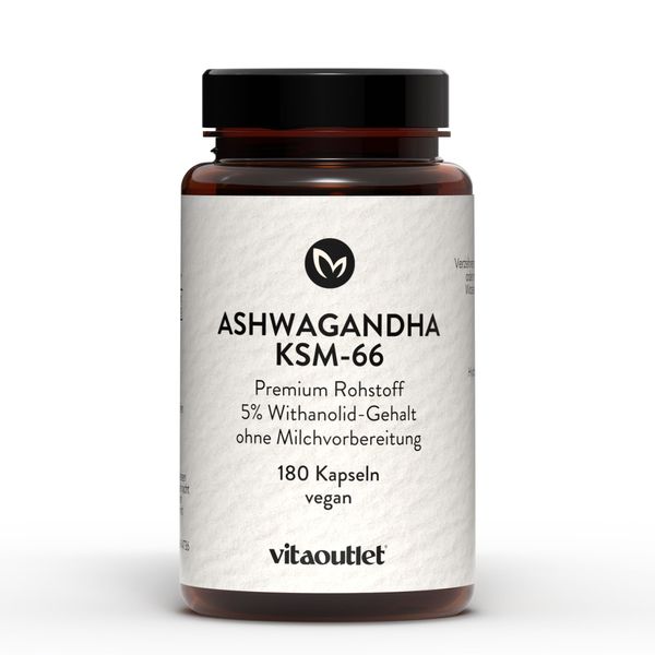 vitaoutlet | Bio Ashwagandha Hochdosiert | KSM-66® Premiumrohstoff (180 Kapseln) | original indische Schlafbeere | natürlich | laborgeprüft | vegan | für 6 Monate | Premium Ashwagandha Kapseln