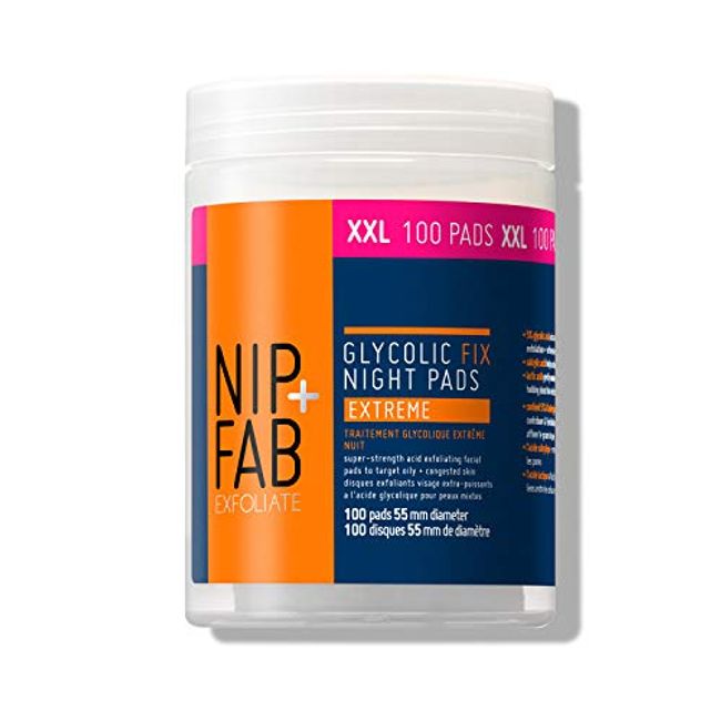 Nip + Fab Glycolic Acid Night Pads, Exfoliating Resurfacing AHA Facial Pad For Skin Toning Blemish Control Pigmentation, 100 Supersize Pads, Extreme, 100 Count (Pack of 1)