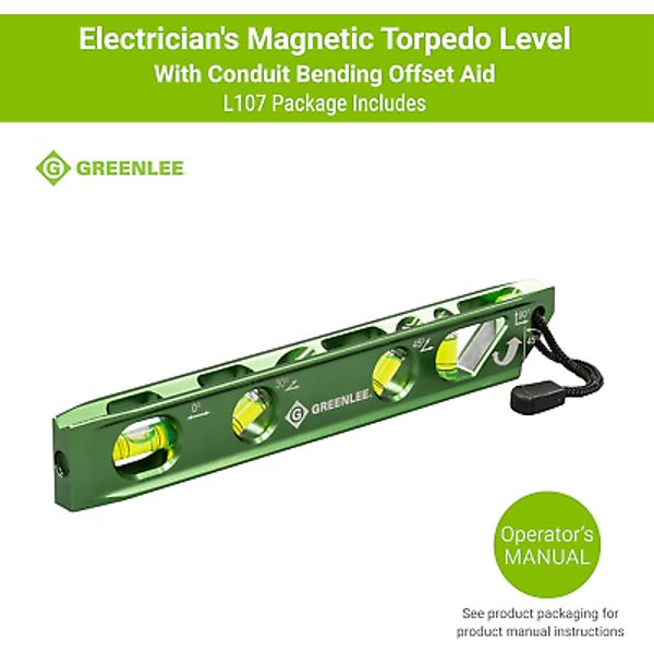 Greenlee L107 Electrician's Magnetic Torpedo Level with Conduit Bending Offset