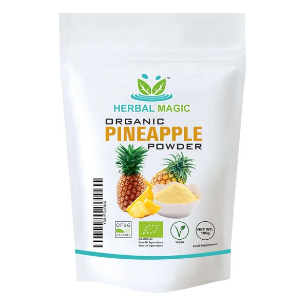 Herbal Magic's Organic Pineapple Powder -Juice Powder - Rich & Vibrant Smoothies, Shakes, Juices, Baking, Cuisines - irresistibly delicious - for an active lifestyle- 100g (Pack of 1)