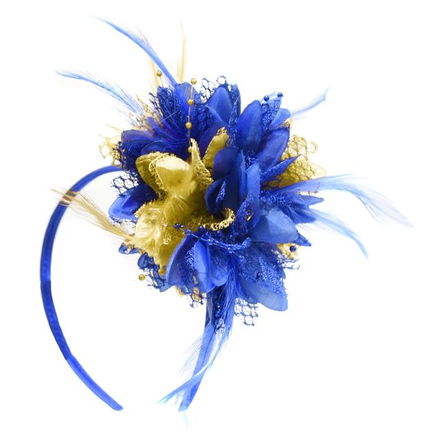 Caprilite Electric Royal Blue and Gold Fascinator on Headband for Ascot Weddings