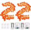 2 Pack 26-Ft Lighted Fall Maple Leaf Garland Timer Fall Autumn Door Wall Hanging