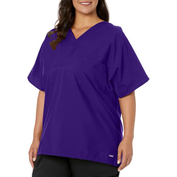 Landau Essentials Unisex Relaxed Fit 1-Pocket V-Neck Scrub Top 7502 Grape