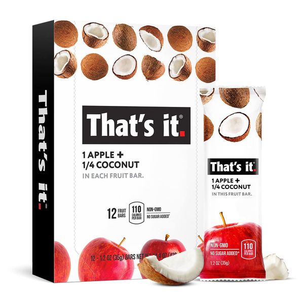 That's it. Apple + Coconut 100% Natural Real Fruit Bar, Best High Fiber Vegan, Gluten Free Healthy Snack, Paleo for Children & Adults, Non GMO No Added Sugar, No Preservatives Energy Food (12 Pack)