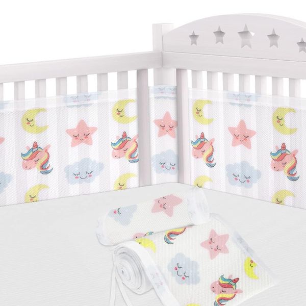 Aolso Cot Bumper, 2Pcs Breathable Mesh Cot Liner, Crib Rail Cover Baby Crib Bumper, Baby Boys Girls Nursery Breathable Crib Bed Liner Bumper (Unicorn