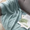 BOURINA Textured Solid Soft Sofa Throw Couch Cover Knitted Decorative Blanket,Aqua, 127x228cm