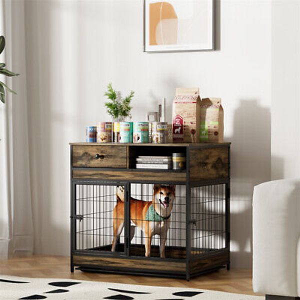 Dog Crate Furniture Kennel Dog Cage Door Drawer Removable Tray House End Table