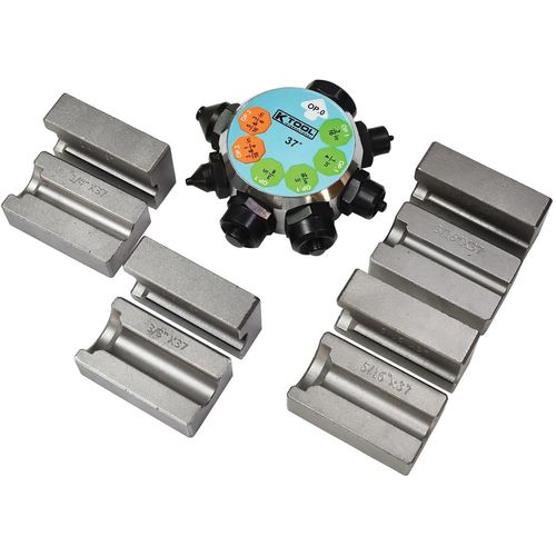 K Tool International 70083 37 Degree Brake Flaring Die Set for Garages, Repair Shops, DIY, 3/16", 1/4", 5/16", 3/8" Brakes, Transmissions, Power Steering Lines, 1 Turret, 7 Adapters, 4 Tube Retainers
