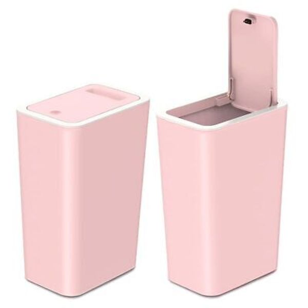 2 Pack Pink Slim Space-Saving Trash Can Press Top Lid 15L for Narrow Spaces