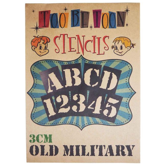 OLD MILITARY Stencil Sheet Uppercase Letters & Numbers Set (3 cm)