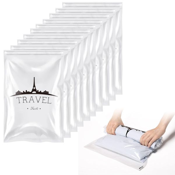 CLEVHOM Clothing Compression Bags, Pack of 10, Vacuum Attachment Bags, Hand Winding Clothes, Underwear, Storage, Mildew Mites, Dustproof, Moisture-Proof, Space Saving, Reusable, No Pump Required, Just