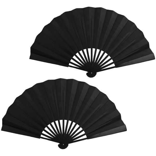 Jc.upin Hand Fan Folding,Fabric Hand Fan,2 Pcs Black Folding Fan,Chines/Spanish Handheld Fans for Dancing Cosplay Props Wedding Party Home Decorations Birthday Gifts (Black-2Pcs)