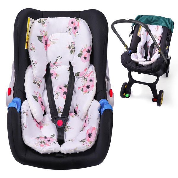 THE KENKYO Car Seat Head Support Infant, 2-in-1 Reversible Infant Car Seat Insert for Newborn, Breathable Minky Dot Baby Car Seat Cushion for Strollers, Swings, and Bouncers, Ideal Shower Gift