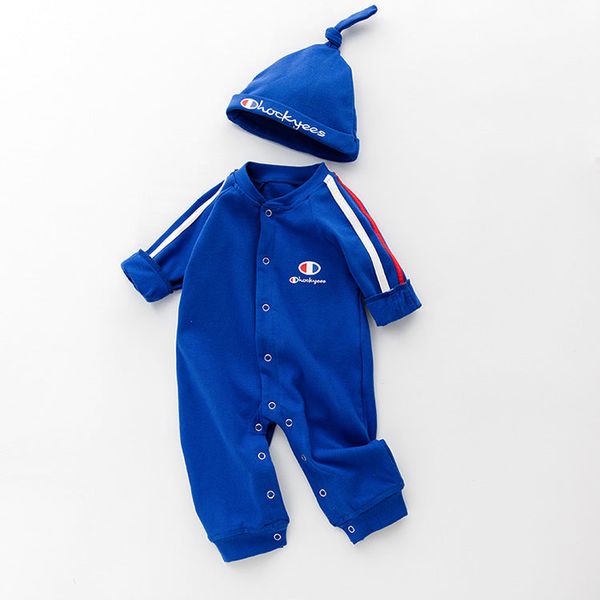 Baby 1pcs Solid Color Contrast Tape Design Pure Cotton Romper Jumpsuit - 80 (9-12M) / Navy Blue