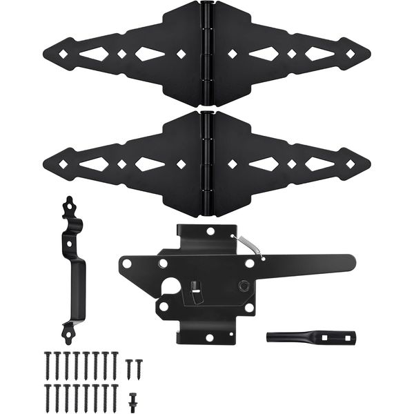 Gate Hardware Kit for Outdoor Fence, Heavy Duty 8" Gate Hinges & Post Gate Latch