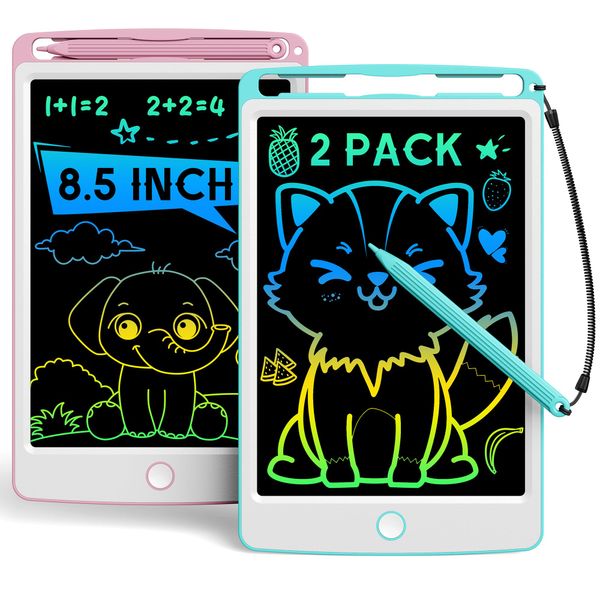 bravokids Kids Toys 2 Pack LCD Writing Tablet for Kids, 8.5 Inch Colorful Doodle Board Drawing Tablet Pad Erasable, Toddler Learning Toys Birthday Christmas Gifts for Boys Girls 3 4 5 6 7 8, Blue+Pink