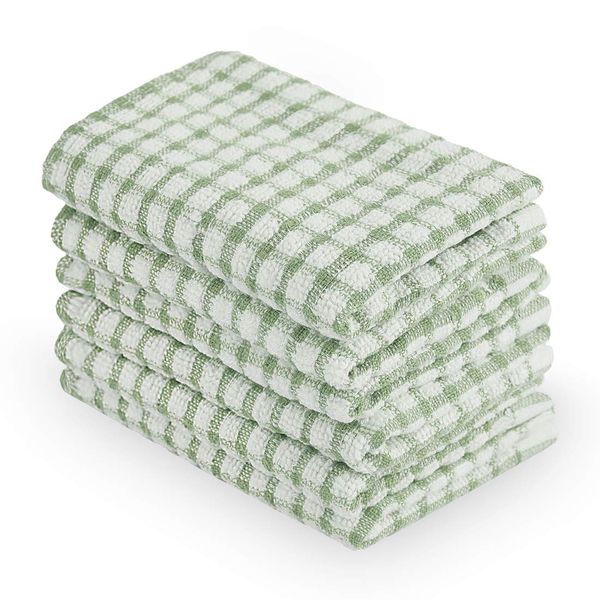 Uxcell, Dish Cloth Tea Towels Kitchen Restaurant Hotel Terry Cotton Green Pack of 6