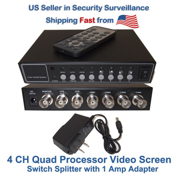 4 Channel Port Analog Video Security Camera CCTV Color Quad Splitter Processor