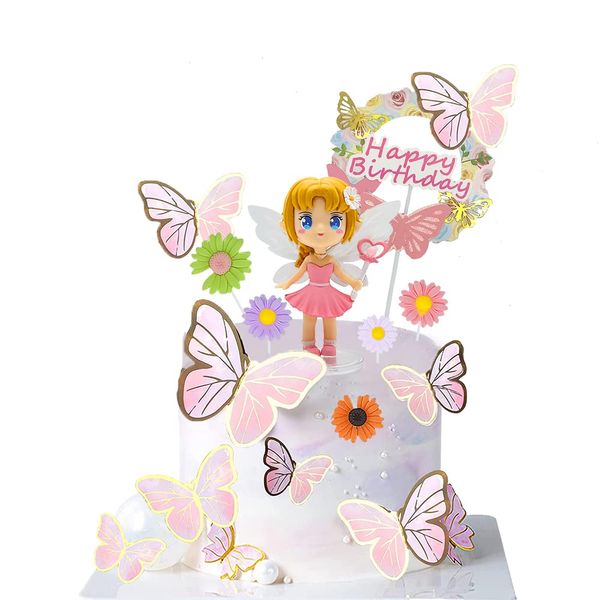 18 Stück Blumenfee Cupcake Topper,Blumenfee Mini Figuren Set,Blumen Feen Geburtstag Deko,Butterfly Cake Topper für Geburtstagsfeierzubehör Baby Shower Anniversary Decorations