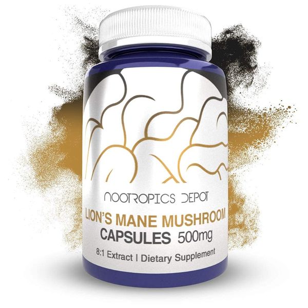 Nootropics Depot Lions Mane Mushroom Capsules | 8:1 Whole Fruiting Body Dual Extract | 500mg | 60 Count | Hericium erinaceus