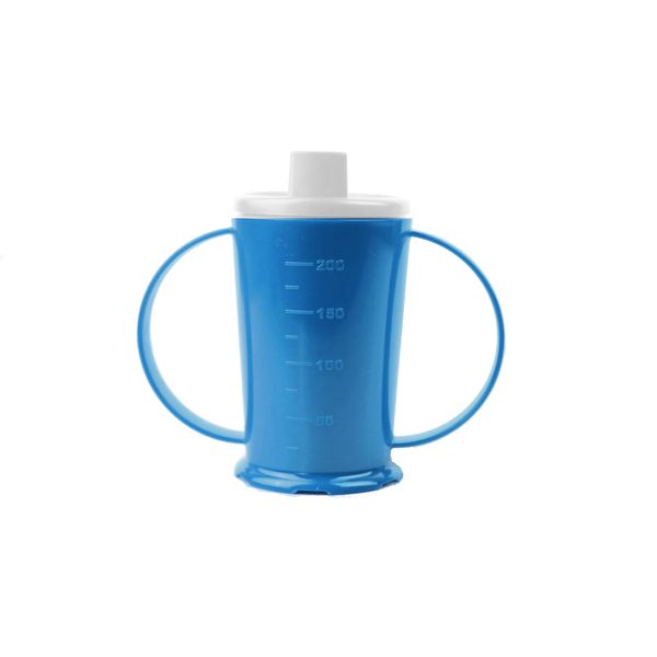 Harfield Blue 2-Handled Beaker & Narrow Spout 200ml Reusable & Virtually Unbreakable Drinking Aid Sippy Cup Polycarbonate Plastic