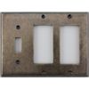 Aged Antique Brass 3 Gang Combination Switch Plate - 1 Toggle Light Switch Opening 2 GFI/Rocker Openings