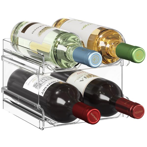 Lifewit Plastic Stackable Wine Rack for refrigerator, Cabinet, Countertop,Wine Bottle Holder, Water Bottle Organiser for Fridge, Pantry, Hold 4 Bottles