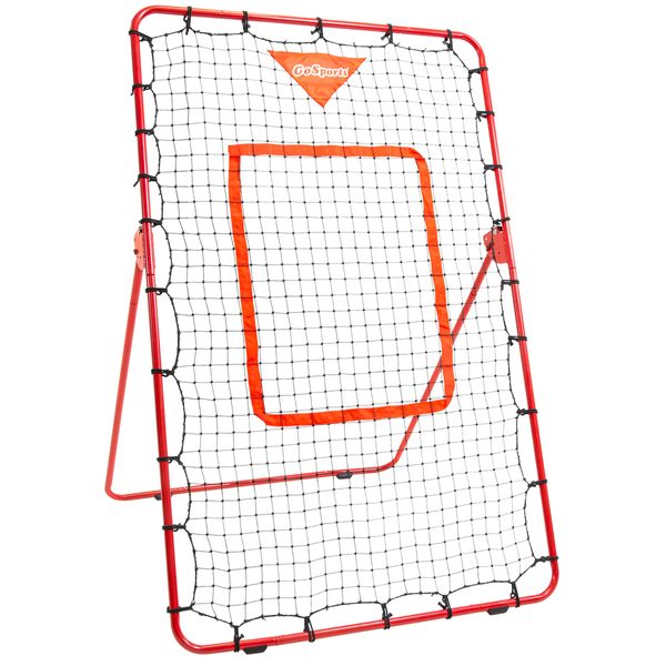 GoSports 6 ft x 3.5 ft Baseball & Softball Pitching and Fielding Rebounder Trainer - Adjustable Angle Pitch Back Return Net - Practice Grounders, Pop Flies, Line Drives